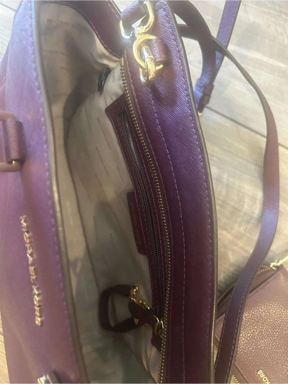 Michael Kors Plum Leather Satchel with Matching Wallet/Wristlet